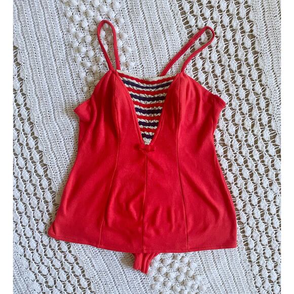 vintage 50s Red NAUTICAL navy CATALINA SWIMSUIT Plus Size/16 xl knit playsuit 38 - Picture 7 of 9